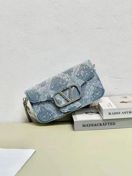 Dropshipman Light / 23x5x13cm 2025 Elegant And Fashionable Underarm Bag Women Shoulder Bag Denim Diamond Handbag Chain Crossbody Bag Suitable For Daily Use