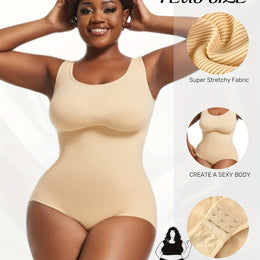 jkthpu-45 Light Beige / UK 16/18 1pc Women's Plus Size Bodysuit - High Waist