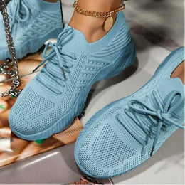 Dropshipman light blue / 37 Women Mesh Breathable Casual Sneakers Lace-up Vulcanized Shoes Ladies Platform Sneakers Female Shoes Plus Size Zapatos De Mujer