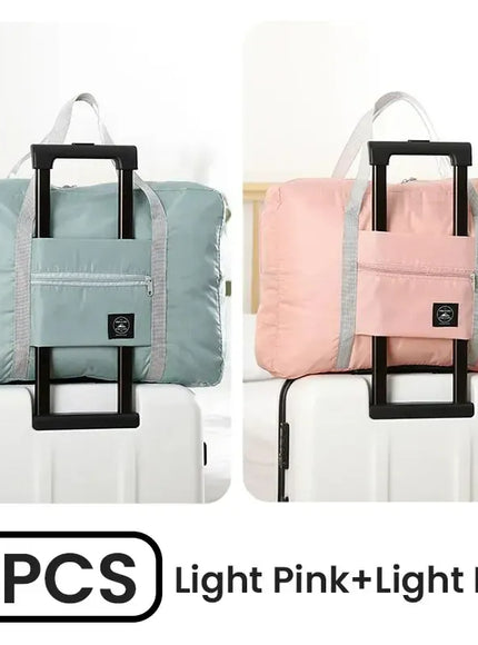 KissICON Light Blue and Pink 2Pack Foldable Duffel Airline CarryOn Weekender Gym Bag