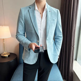 KissICON Light blue / M Stylish Korean Suede SlimFit Mens Business Casual Suit
