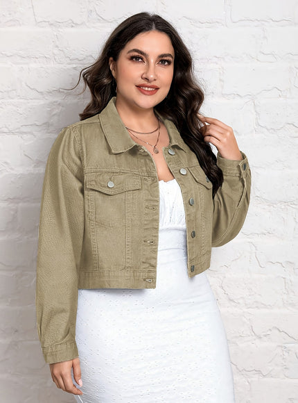 jkthpu-45 Light Blue Plus Size Washed NonStretch Denim Jacket