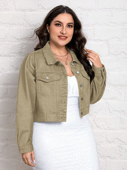 jkthpu-45 Light Blue Plus Size Washed NonStretch Denim Jacket