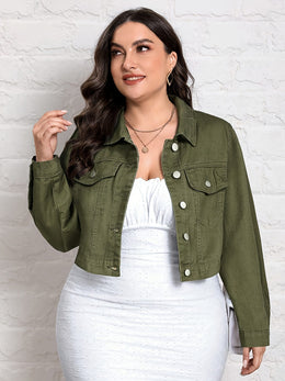 jkthpu-45 Light Blue Plus Size Washed NonStretch Denim Jacket