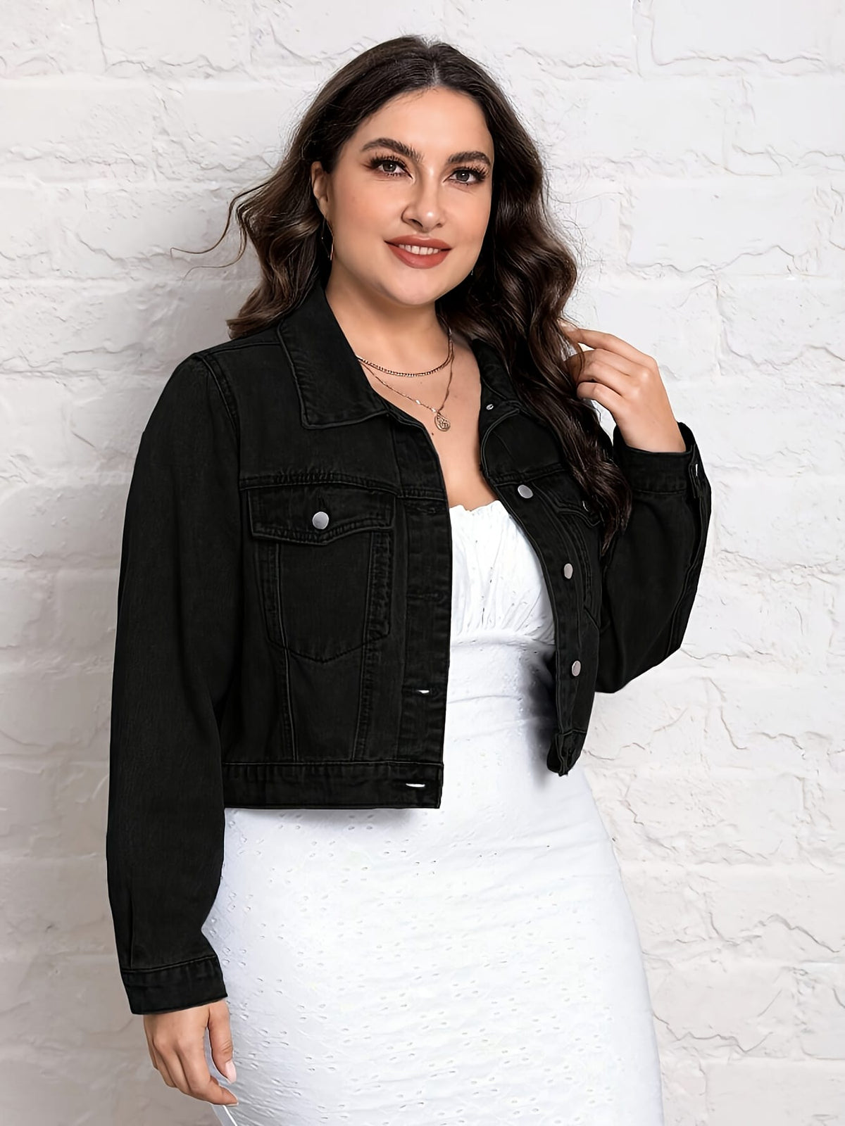 jkthpu-45 Light Blue Plus Size Washed NonStretch Denim Jacket