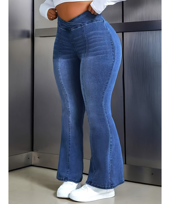 jkthpu-45 Light Blue Stretch HighWaisted Flared Jeans AllSeason Comfort