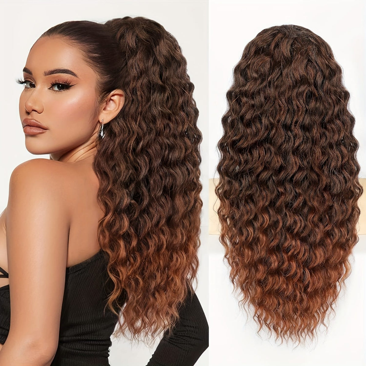 KissICON Light Brown-1 / 20inch Curly Ponytail Clip In Extension 20 Inch -