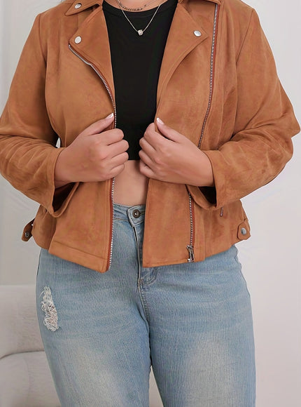 KissICON Light Brown-1 / UK 16 Chic Curve Brown Zipup Blazer – Elegant Party
