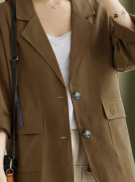 KissICON Light Brown-1 / UK 18 Chic Oversized Curve Blazer – Springautumn
