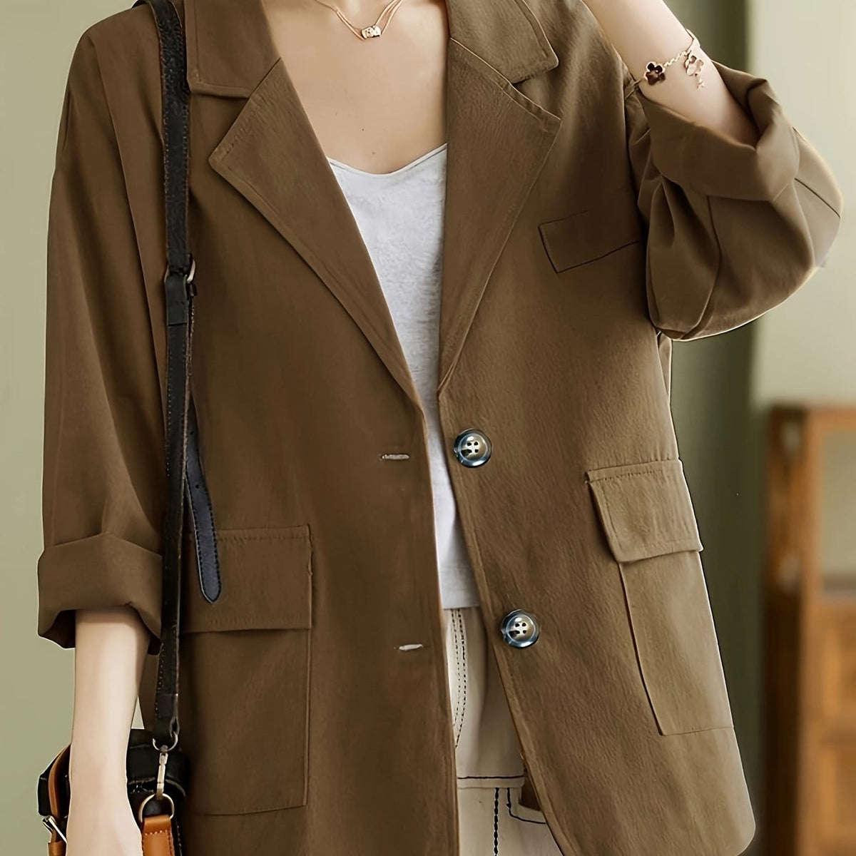 KissICON Light Brown-1 / UK 18 Chic Oversized Curve Blazer – Springautumn