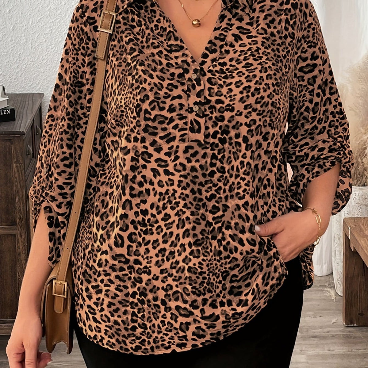 KissICON Light Brown-1 / UK 18 Plus Size - Women'S Elegant Leopard Print Long Sleeve Blouse - Lightweight, Button-Up Shirt with Lapel Collar, Non-Stretch Fabric, Perfect for All Seasons, Casual to Formal Wear, Casual Chic Wear | Elegant Casualwear | Nonstr