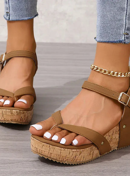 KissICON light brown / 38 Fashion Rivet Decor Wedges Sandals for Women Plus