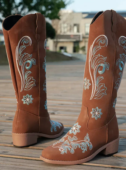 KissICON Light Brown / 39 Women's Boots New Embroidered Long Tube Boots Low