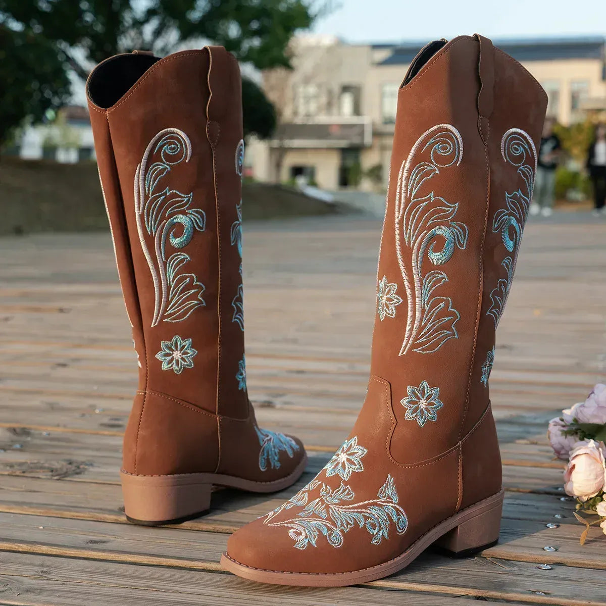 KissICON Light Brown / 39 Women's Boots New Embroidered Long Tube Boots Low