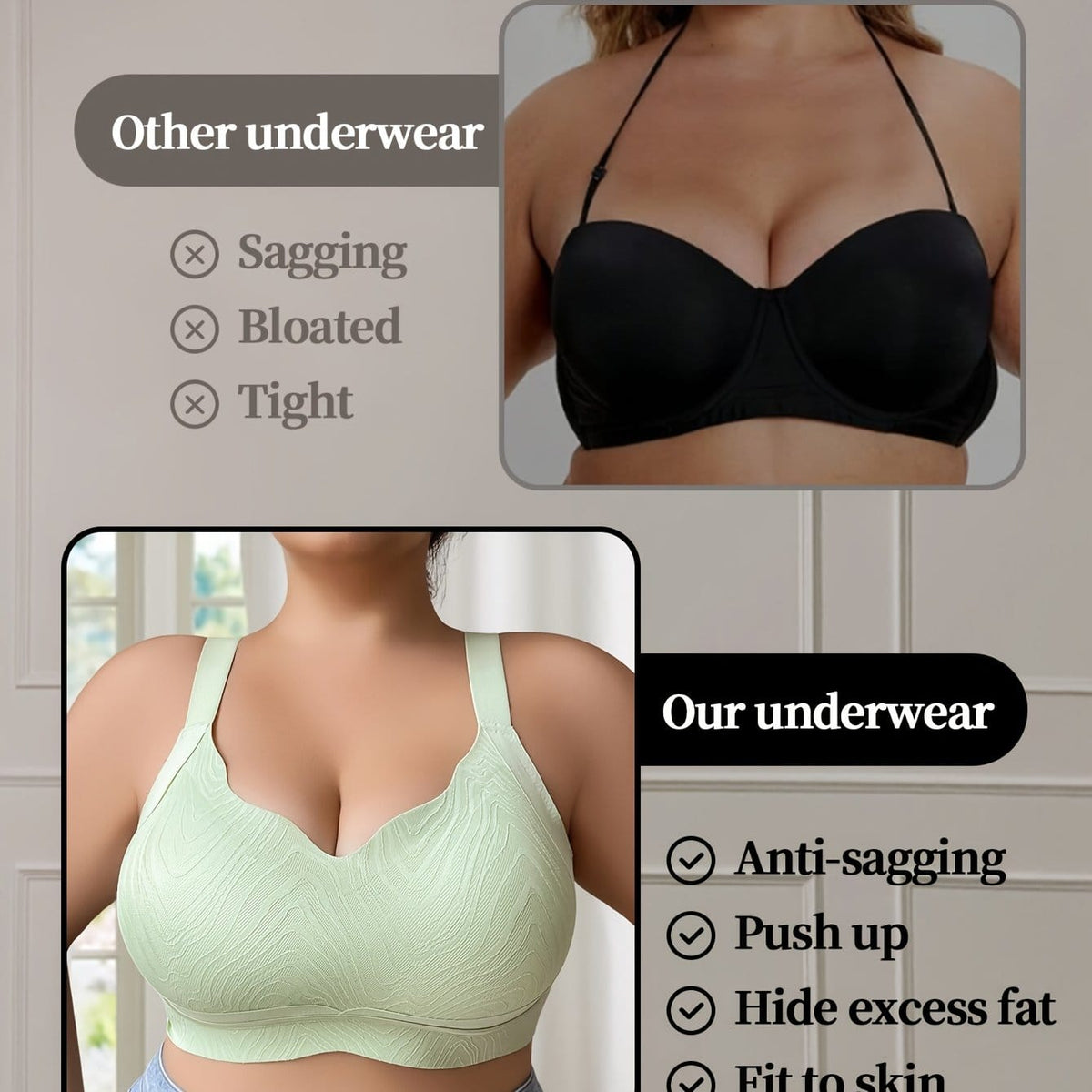 KissICON Light Fruit Green / 1XL Women's Curve Light Green Bra – Elasticity Nylon Elastane