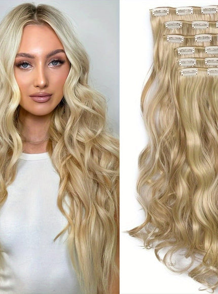 KissICON Light Gold / 22inch Kissicon Heat Resistant Clip In Hair
