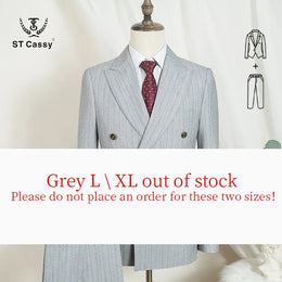 KissICON light gray 2-pcs set / 4XL ST Cassy Mens Stripe Double Breasted 2Piece Suit