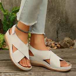 KissICON light gray / 43 Plus Size Cross Band Gladiator Wedge Sandals Women