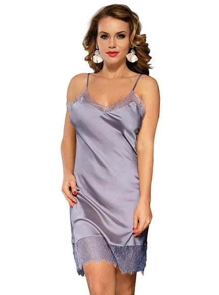 KissICON Light Gray / (INT.5XL-6XL) Women Lingerie Nightgown Silk Satin Slip Dress Nightie Lace Chemise Sexy Night Dress Lingerie Plus Size Nightgown Nightwear