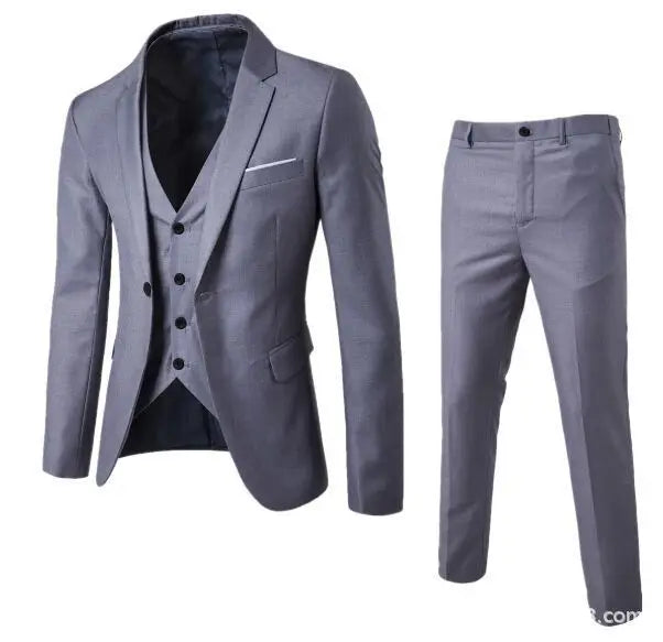 KissICON Light gray / S Korean Style Slim Fit Cotton Blend Three Piece Suit