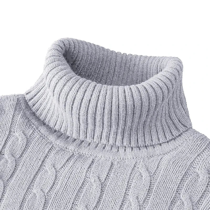 KissICON Light Gray / S Mens Slim Fit Turtleneck Heavyweight Knitted Pullover Sweater