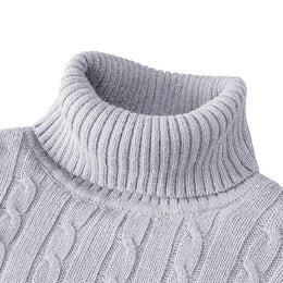 KissICON Light Gray / XXL Mens Slim Fit Turtleneck Heavyweight Knitted Pullover Sweater