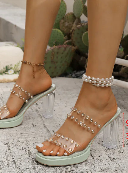KissICON light green / 42 Shiny Crystal Super High Heel Sandals Women Plus