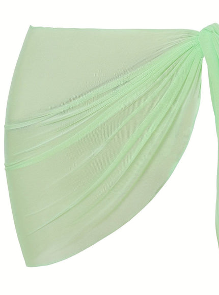 KissICON Light Green / One-size Sheer Beach Wrap Skirt – Elegant Poolside Vacation