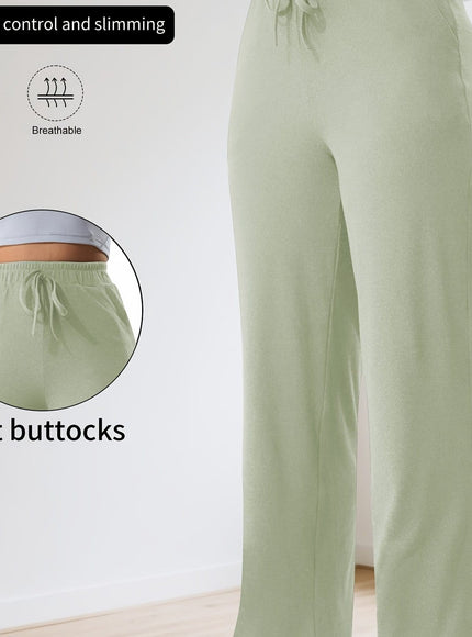 jkthpu-45 Light Green / UK 18 Plus Size High Stretch Wide Leg Palazzo Trousers – Lace-Up Waist