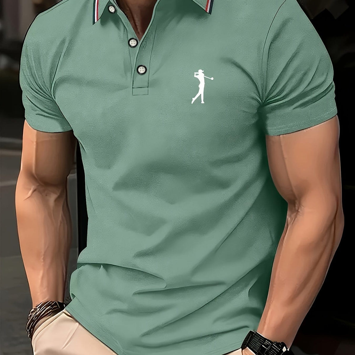 KissICON Light Green / UK 40 SpringSummer Mens Printed ShortSleeve Golf Shirt