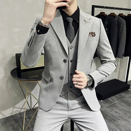KissICON Light Grey 2 buttons / Asia L (EUR XXS) Luxury 3Piece Mens Casual Business Suit Set