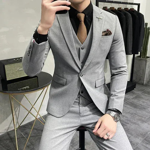 KissICON Light Grey / Asia 7XL (EUR 3XL) Luxury 3Piece Mens Casual Business Suit Set
