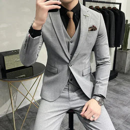 KissICON Light Grey / Asia 7XL (EUR 3XL) Luxury 3Piece Mens Casual Business Suit Set