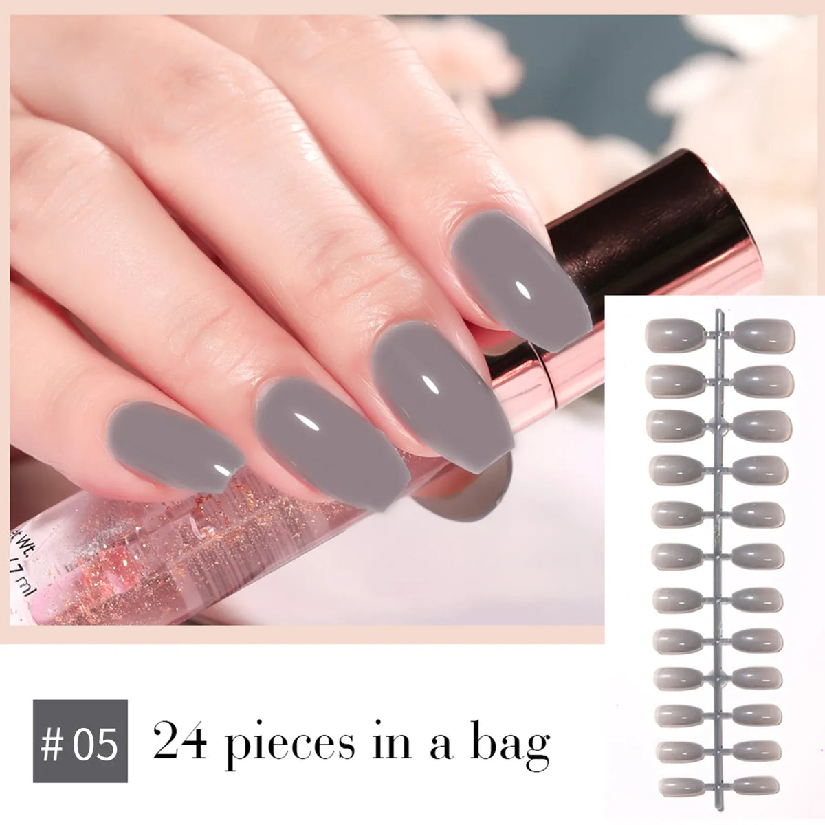 KissICON light grey KissIcon LULAA 24Pcs Press On Acrylic Nails Detachable