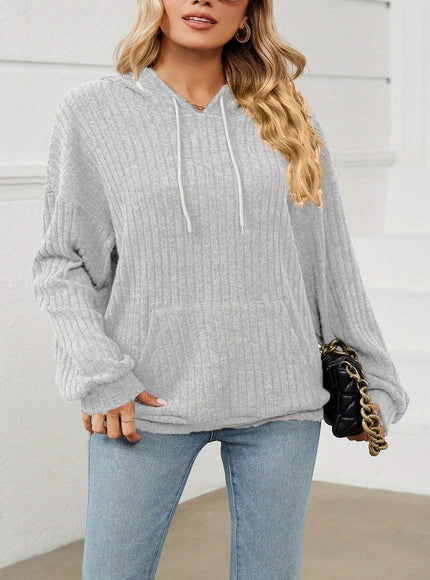 jkthpu-45 Light Grey / UK 18 Plus Size Solid Colour Hooded Pullover Sweatshirt with Pockets – Black & Grey