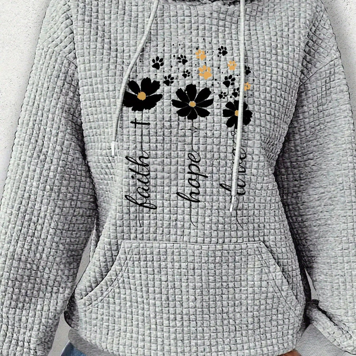 jkthpu-45 Light Grey / UK 18 Plus Size Women's Floral Pattern Waffle Knit Long
