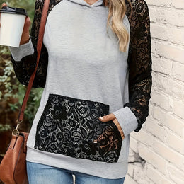 jkthpu-45 Light Grey / UK 18 Women'S Plus Size Elegant Hoodie with Lace Trim