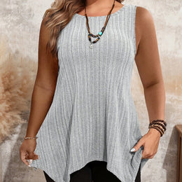 jkthpu-45 Light Grey / UK 18 Women'S Plus Size Sleeveless T-Shirt - Casual Crew