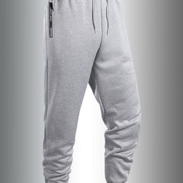 KissICON Light Grey / UK 31 Men's Casual Sporty Cuffed Pants with Side Letter Zipper Pockets and Elastic Drawstring Waist, Trackpants Perfect for Year-round Wear. The Simple and Elegant Design Makes Them an Ideal Choice for Various Occasions, as Well as the Perfect Option
