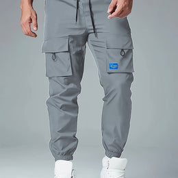 KissICON Light Grey / UK 32 Mens Solid Loose Cargo Joggers Breathable Drawstring Active Trousers