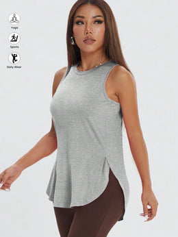 ZW Sports Apparel Light Grey / XS Casual Loose Side Slit Sleeveless Pullover Workout Top