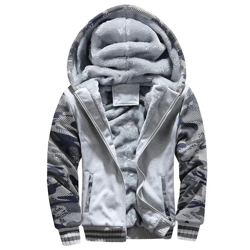 KissICON Light Grey / XXL Mens Camo Thicken Fleece Lined Winter Streetwear Jacket