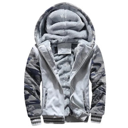 KissICON Light Grey / XXL Mens Camo Thicken Fleece Lined Winter Streetwear Jacket
