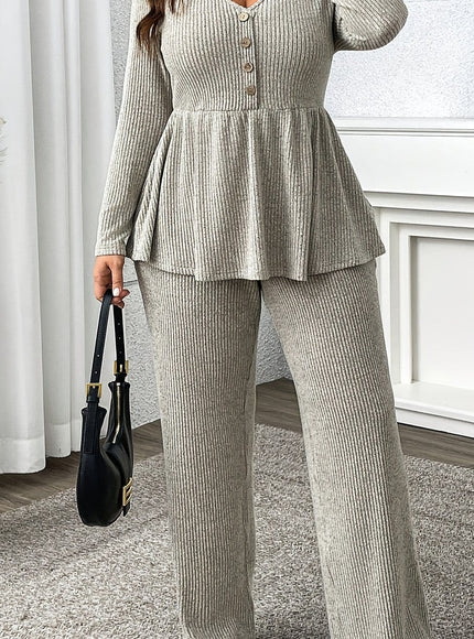 jkthpu-45 Light Khaki / UK 18 Plus Size, Women's Elegant Two-Piece Casual Set with