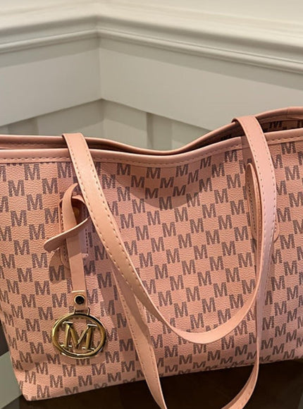 jkthpu-45 Light Luxury Handbag H3-2/Pink Geometric Print Tote Bag – Golden Chain Strap Convertible Crossbody