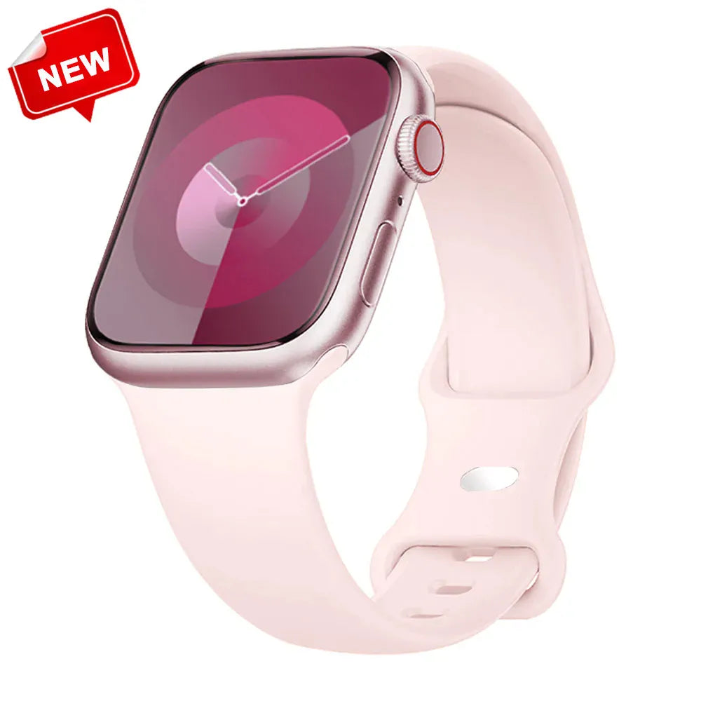 KissICON Light Pink 1 / China Mainland / 40 41 42(S11-10) S-M Silicone Strap For Apple Watch Bands 40mm 44mm 46mm 45mm 41mm 49mm 42 Correa Bracelet iWatch series ultra3 2 7 8 9 se 10 11 band