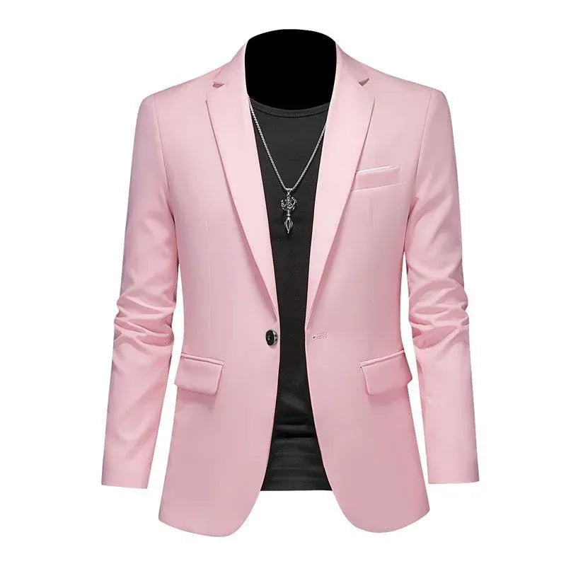 KissICON Light Pink / Asian M (US XXS) Luxury Mens Blazer Solid Color Casual Business Wedding