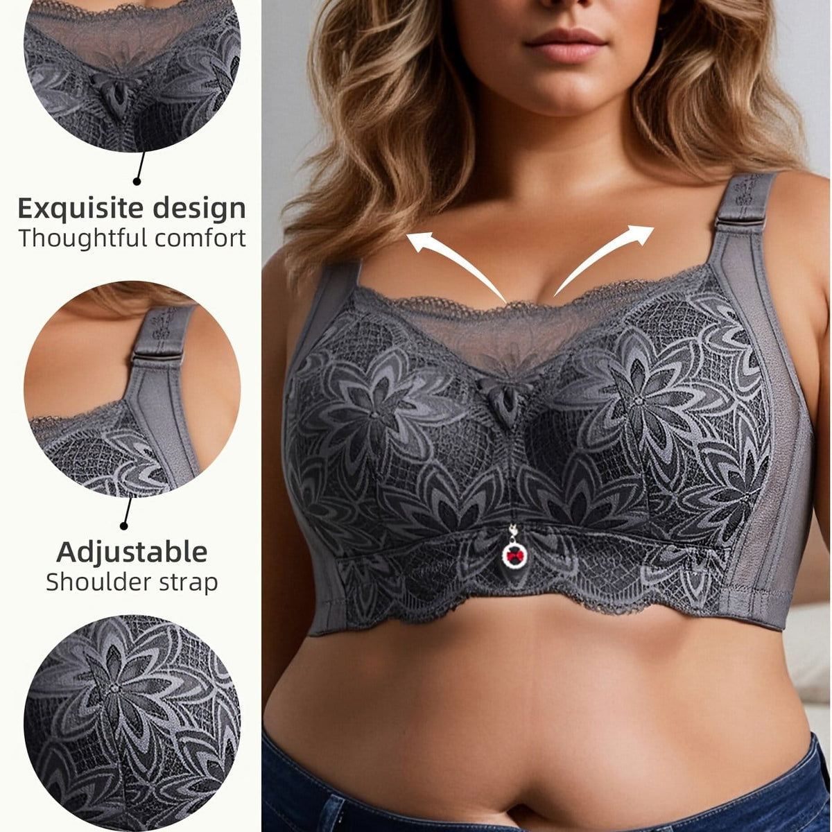 KissICON Light Purple / 0XL Curve Minimizer Pushup Lace Shaping Bra