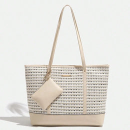 Dropshipman light yellow / L 2024 Europe and the United States new women's handbag shoulder bag cross pattern simple fashion bag