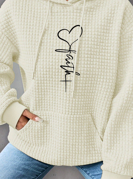 jkthpu-45 Light Yellow / UK 16 Plus Size Heart Print Hoodie, Casual Long Sleeve